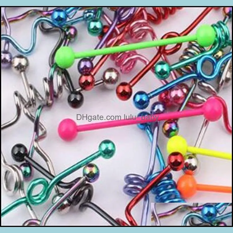 tongue bar t01 20pcs mix style mix color stainless steel industrial barbell tongue ring body piercing jewelry zvzna