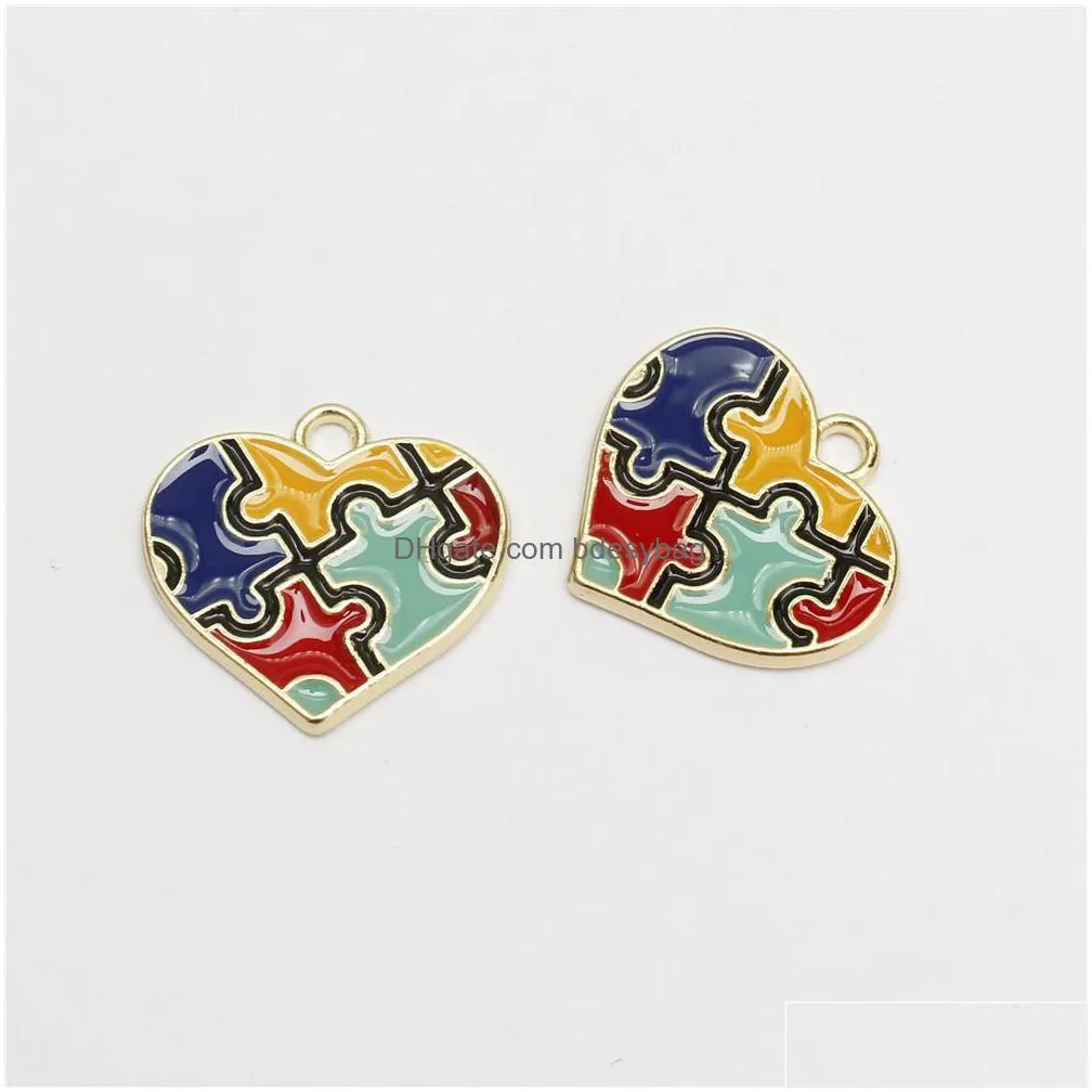 18pcs enamel autism pendant drop oil charms colorful jewelry making diy handmade craft puzzle piece for bracelet earrings gift diy