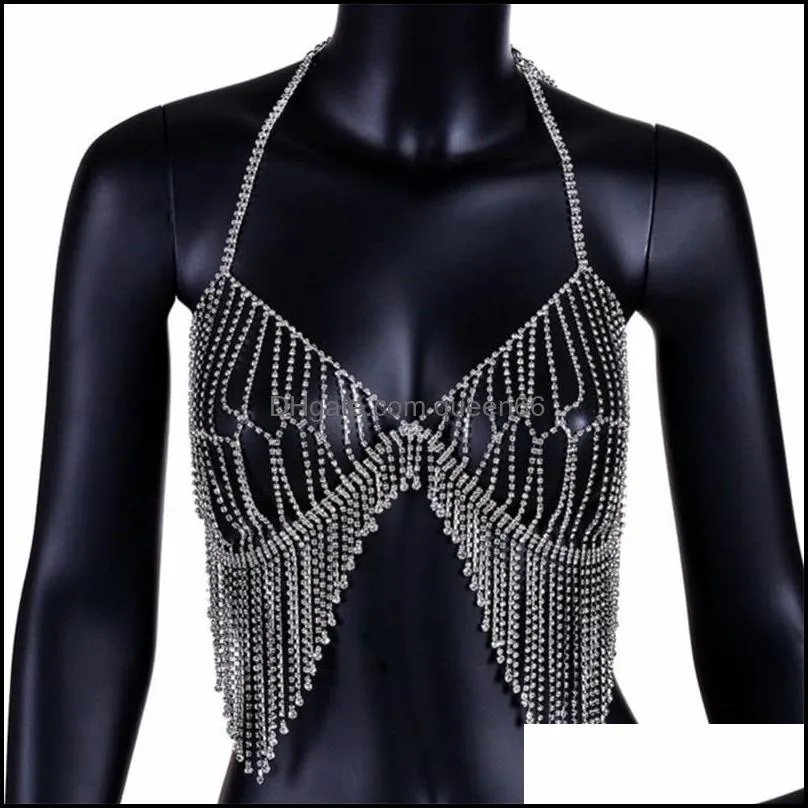 sexy women nightclub bling rhinestones party body chain jewelry bikini waist gold belly beach harness slave necklace bra cami tops 1250