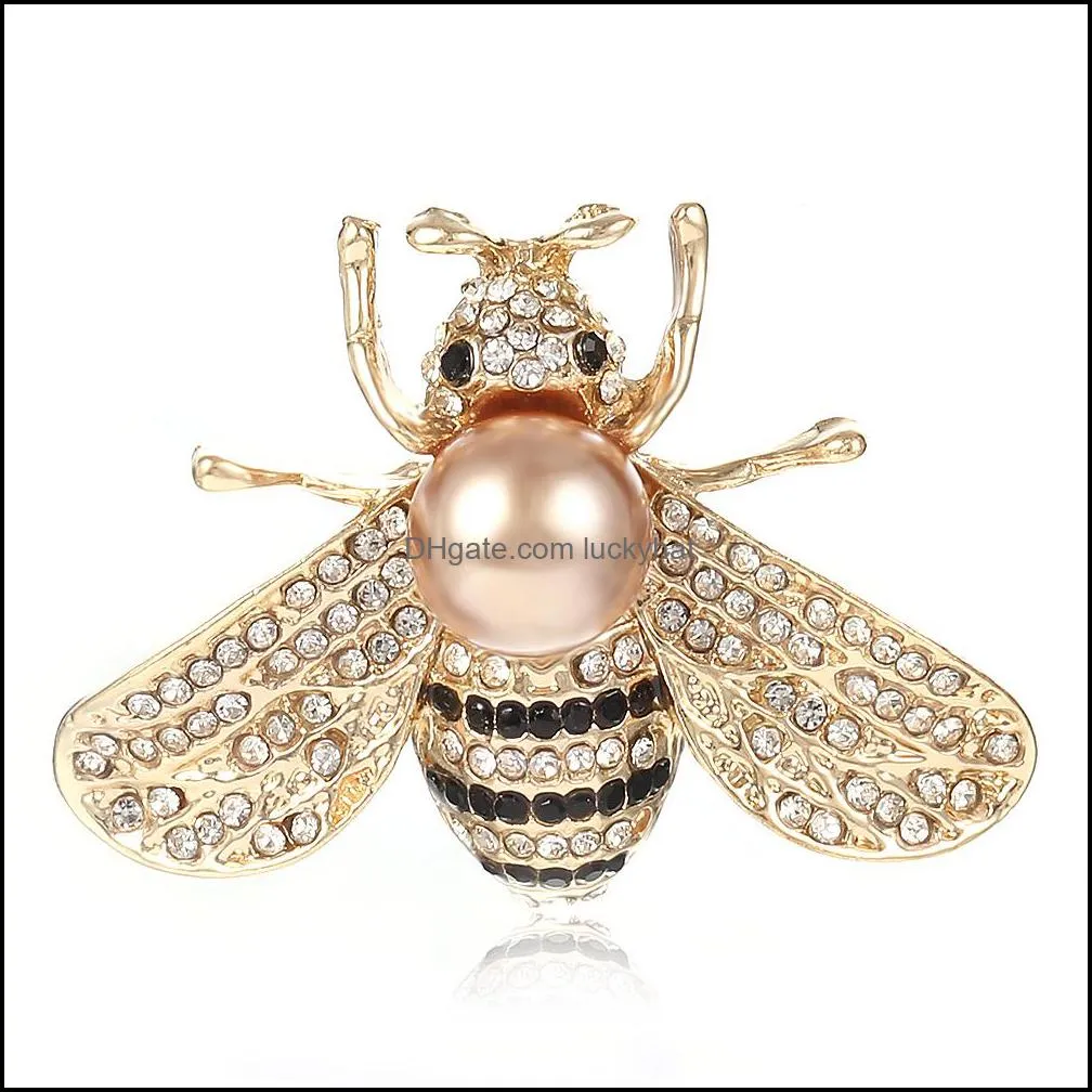 cute big bee crystal brooch gold alloy shirt denim collar pin brooches for women badge backpack bag hats accessories