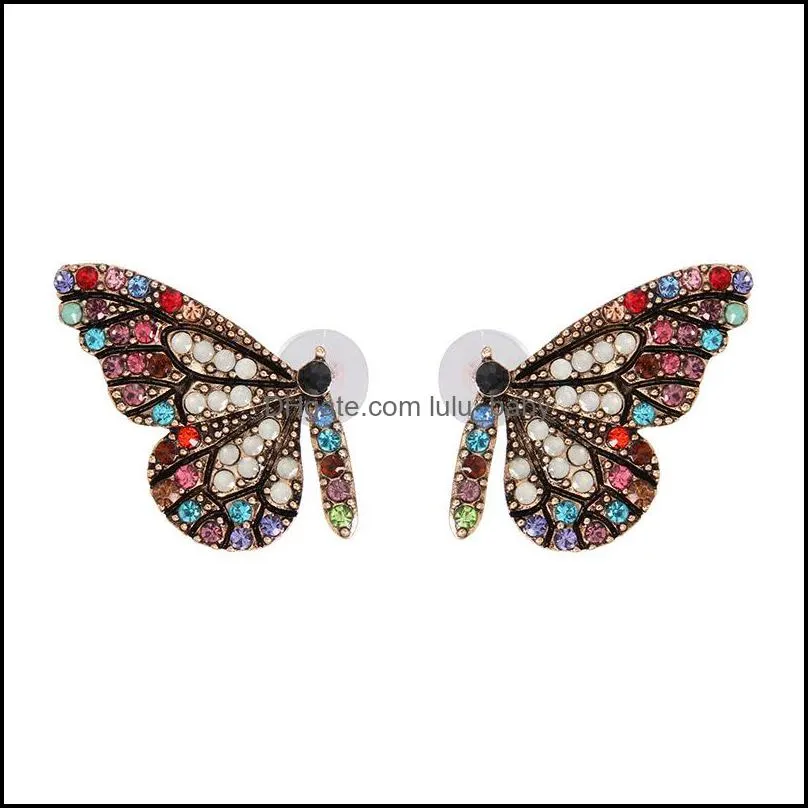 colorful crystal butterfly wing stud earring for women elegant gold plating earring trendy party wedding jewelry