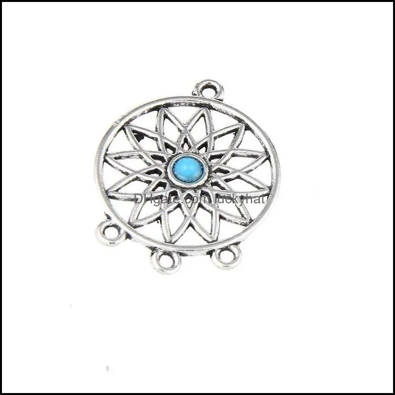  100pcs/lot diameter 28mm hollow blue crystal jewelry charm fashion zion alloy flower charm pendants for diy making