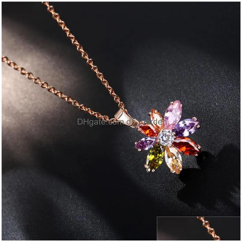 wholesale 3a high quality zircon necklace flower crystal pendant sweater chain manufacturers direct sale shipping