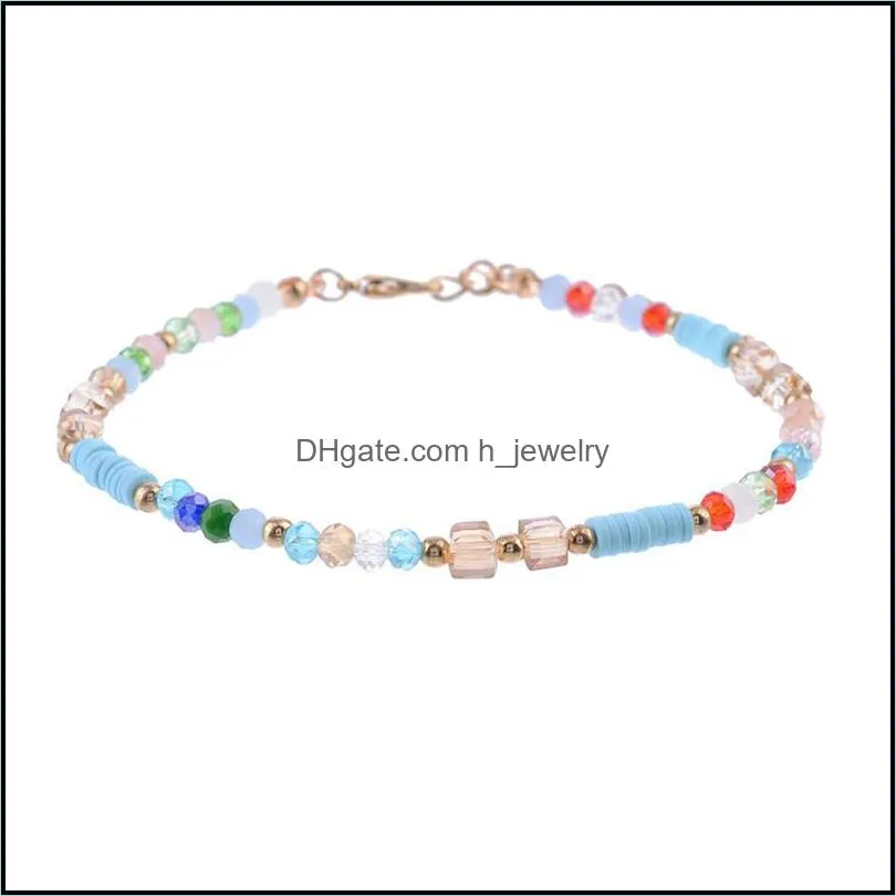 vintage ethnic bohemian beach vacation anklet bracelet colorful crystal beaded gold chain anklet for woman man jewelry