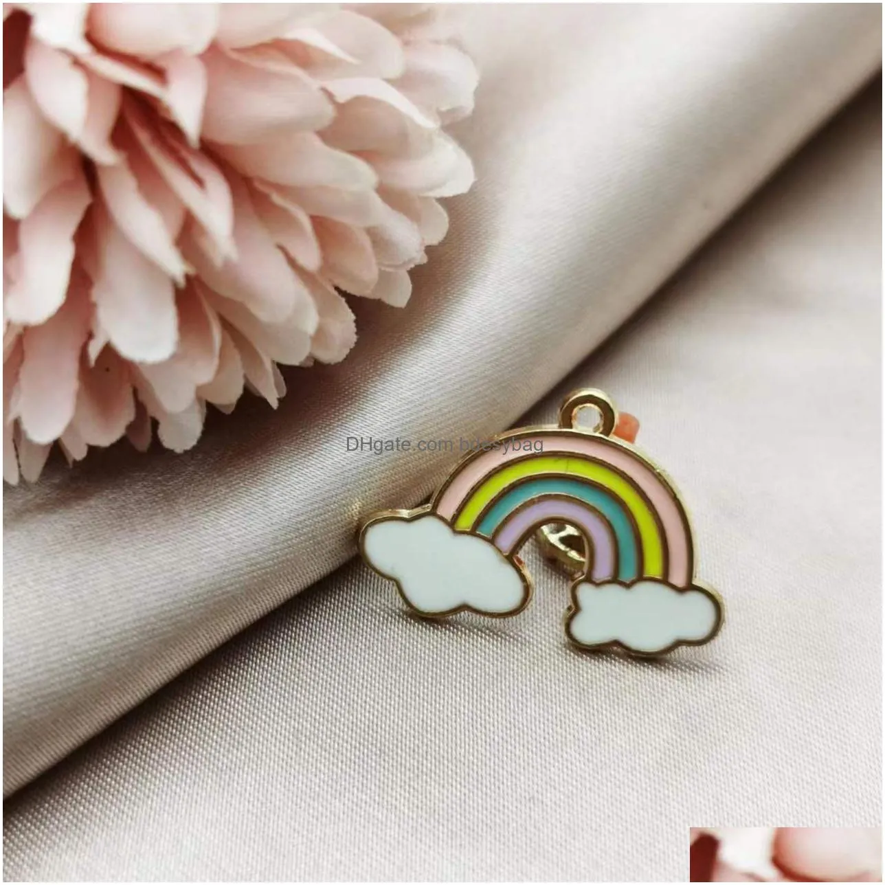 20pcs charms lovely rain the rabbit balloon rainbow cute pendants making diy handmade finding for keychain necklace oil dripping