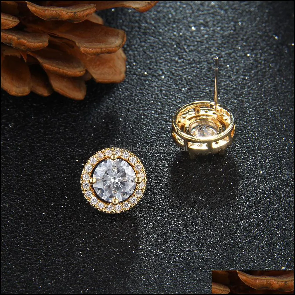 10mm cube zirconia round stud earring for women girl fashion gold plated antiallergy pin earring jewelry gift