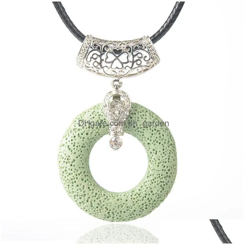 wholesale ring shape lava stone multilayer necklace essential oil diffuser volcanic rock pendant necklace women jewelry shipping