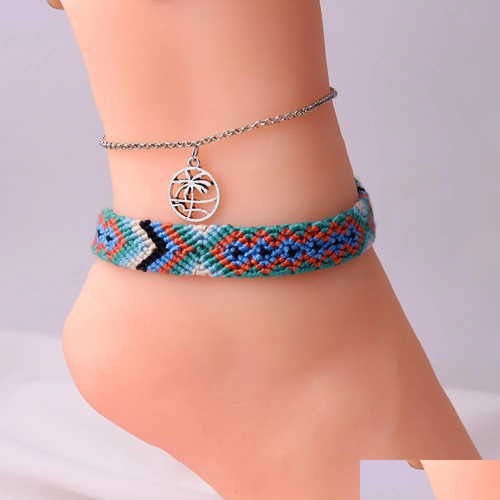 bohemian fashion jewelry handmade woven beach anklet coconut tree pendant ankle bracelet anklet