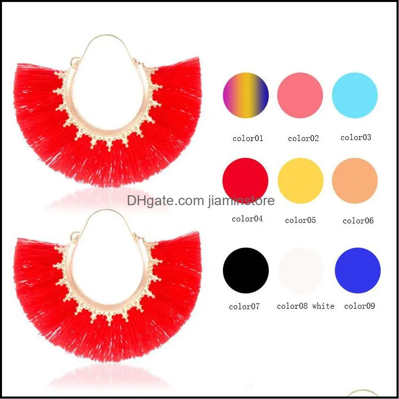 ethnic bohemian tassel earrings for women handmade jewelry colorful big hoop statement earrings water drop dangle earring for girl