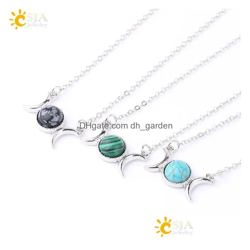 vintage crescent clavicle necklace moon sun pendant silver womens natural stone short necklace girl