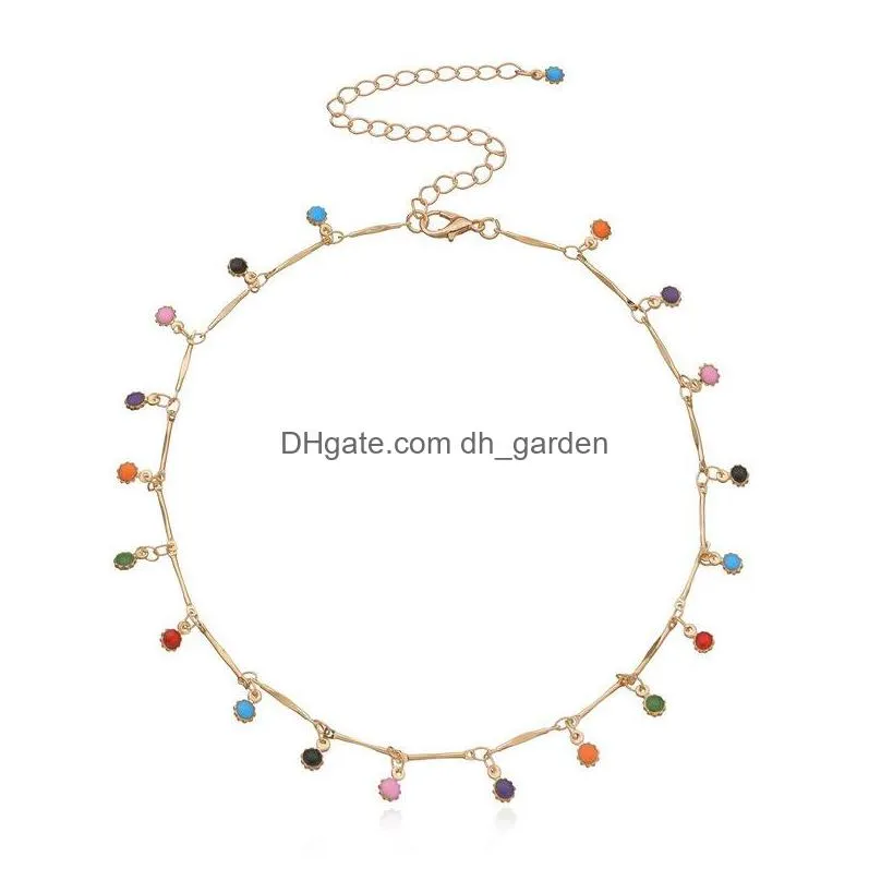 hot selling new bohemian style pendant necklace colorful small water drop clavicle chain colorful sunflower pendants necklaces