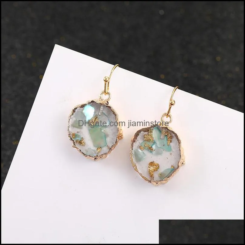 fashion unique design resin stone dangle earring for women girls colorful shell paper sequins round gold plating hook earring jewelry