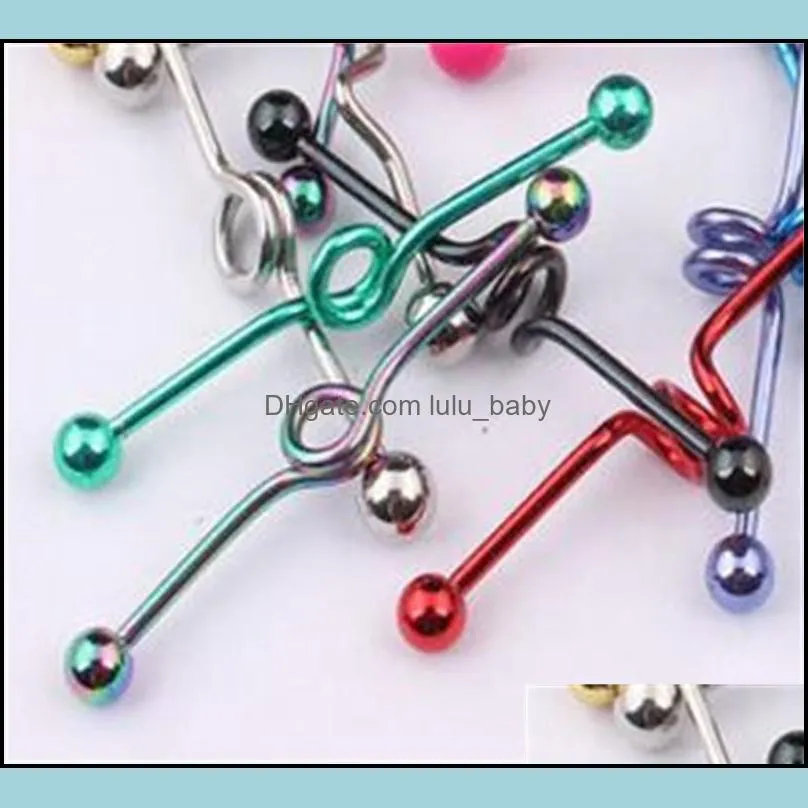 tongue bar t01 20pcs mix style mix color stainless steel industrial barbell tongue ring body piercing jewelry zvzna