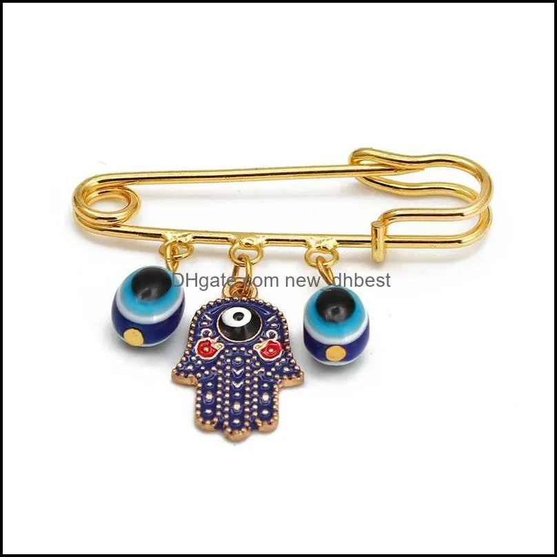 creative lucky eye blue turkish evil eyes brooches pin for women men dropping oil flower crown star hamsa hand charm fashion jewelry