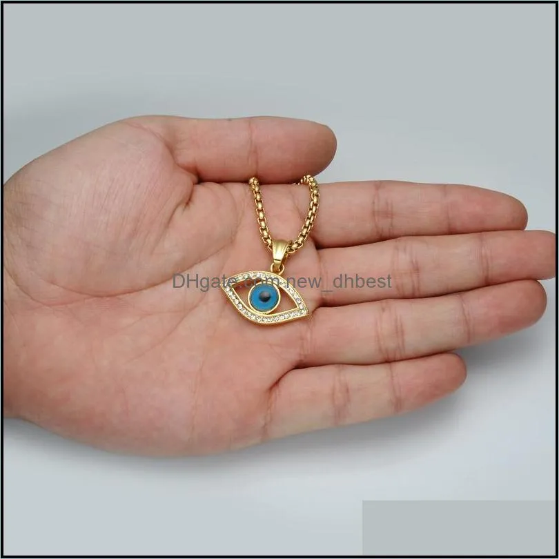 hip hop stainless steel bling iced out evil eye necklaces pendants ip gold filled natural stone eye necklace for men jewelry 3676 q2