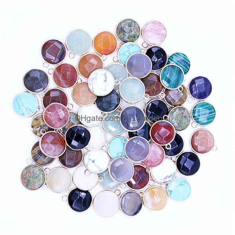 wholeslae natural stone mixed color wrapped faceted oval pendant for jewelry diy