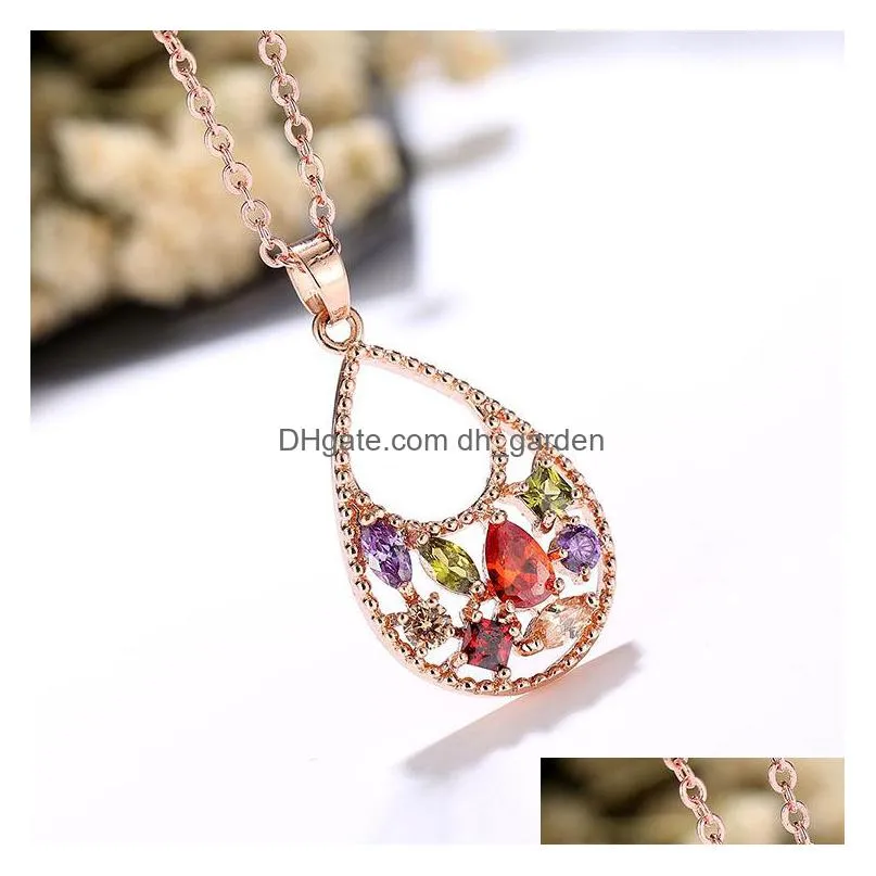 diamond necklace european and american fashion jewelry necklace seven color zircon clavicle chain crystal tear pendant