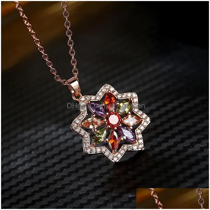 european and american popular jewelry gorgeous color zircon copper necklace crystal star necklace rose gold necklace