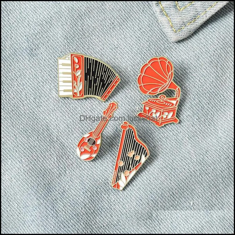 instrument enamel pin custom phonograph accordion harp banjo brooch shirt lapel bag oldschool badge jewelry gift 58c3