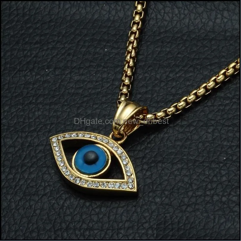 hip hop stainless steel bling iced out evil eye necklaces pendants ip gold filled natural stone eye necklace for men jewelry 3676 q2