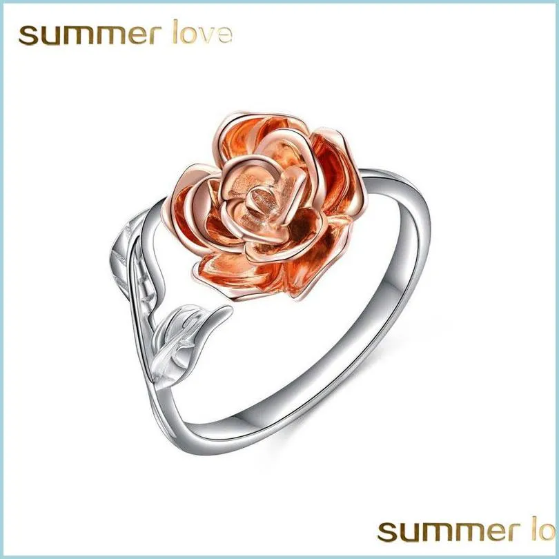 copper silver color adjustable size rose flower wrap open finger ring for women wedding hand accessories fashion jewelry