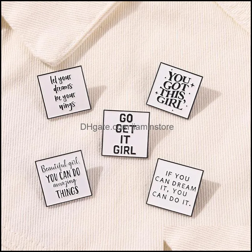 white color square word brooches pin for women fashion dress coat shirt demin metal funny brooch pins badges backpack gift jewelry 1841