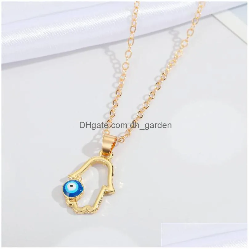 wholesale creative geometric cross hollow blue eyes clavicle chain necklace devils eye pendant necklaces