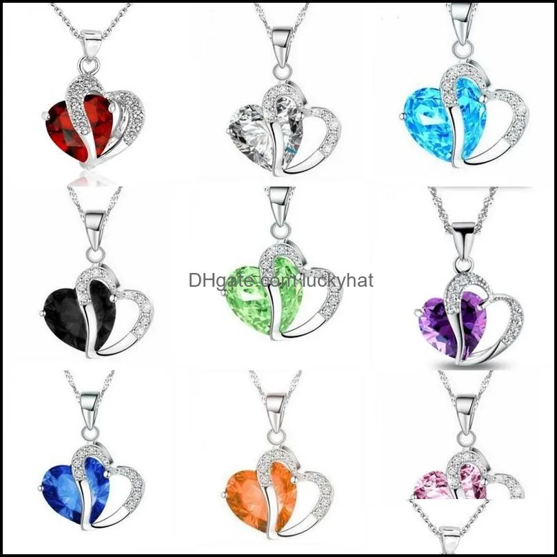 10 colors luxury austrian crystal necklaces women rhinestone heart shaped pendant silver chains choker fashion jewelry gift bulk 151