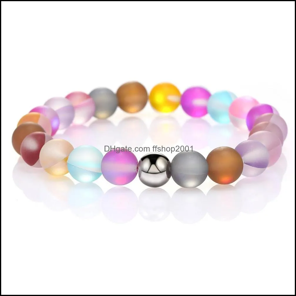 fashion natural flash stone beads strands bracelet for women men 8mm polish frosted colorful crystal glass energy bead bracelets