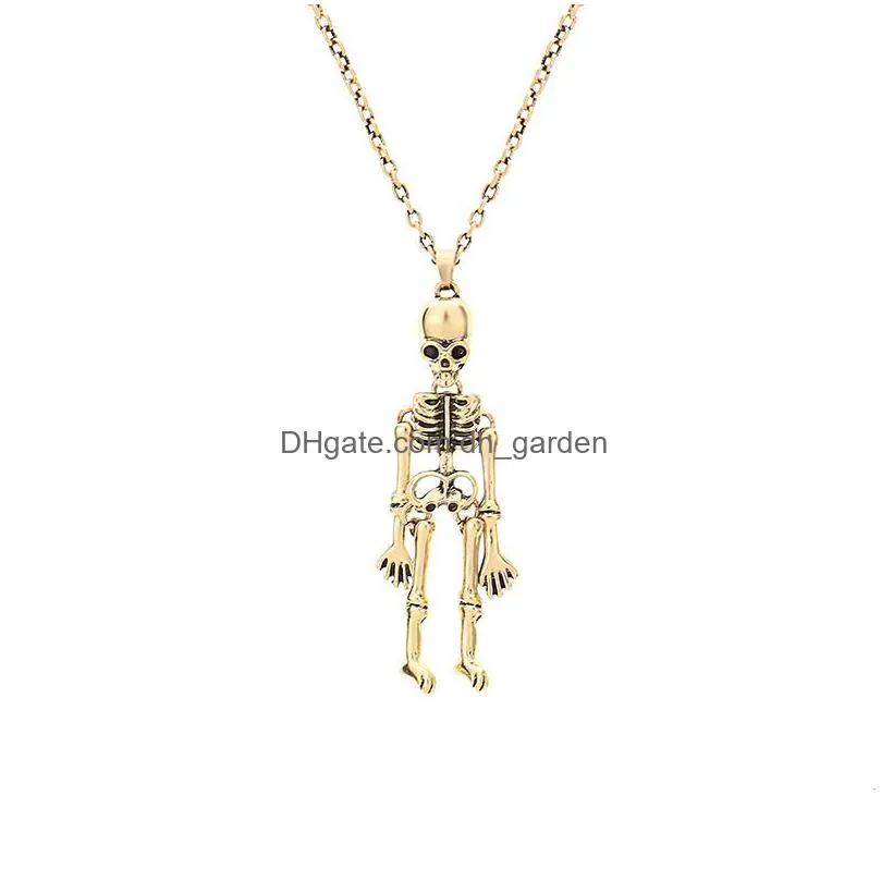 dark wind halloween skull necklace halloween human skeleton ghost hand charm couple necklaces 75cm chain