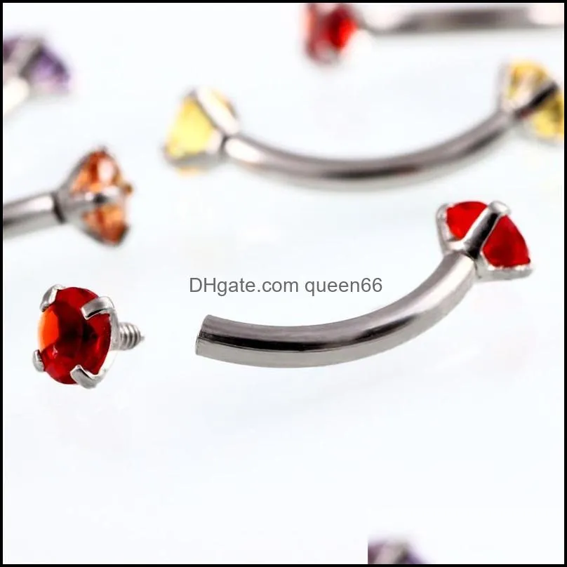 1pc surgical steel curved barbell colorful crystal zircon eyebrow ring piercing barbell lip ring snug daith helix rook earring 1872 t2