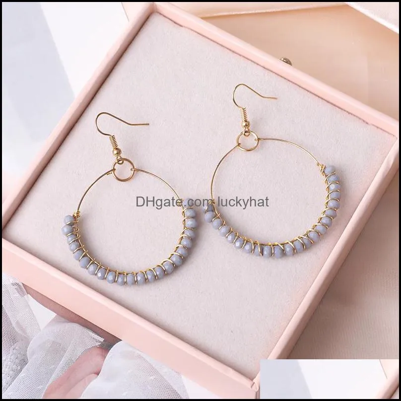 bohemian handmade glass beaded hoop dangle earring for women colorful gold alloy drop earring fashion jewelry gift