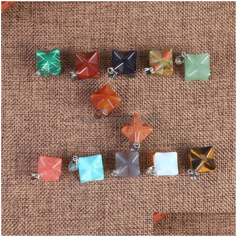 wholesale natural stone pendant copper ring cut face water drop pendant diy mixed color necklace handmade accessories shipping
