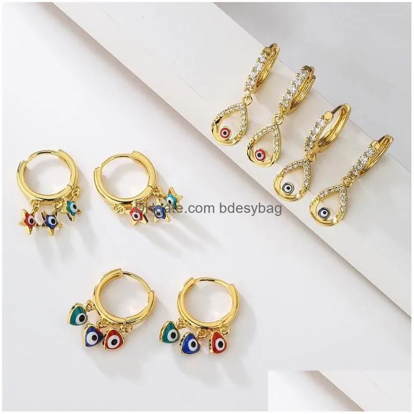 hoop earrings mafisar design trendy enamel oil dropping devils eye geometric gold plated zircon high quality fashion