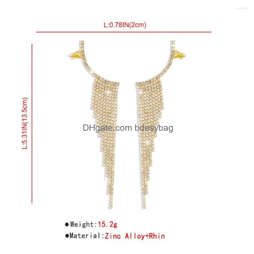 backs earrings long tassel gold black luxury shining zircon rhinestone fashion ear clip cuff cartilage jewelry