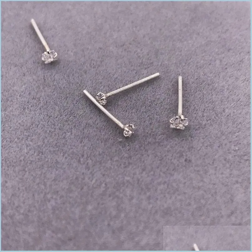 925 sterling silver 1.5 mm clear crystal nose stud straight nose pin fashion women nariz piercing jewelry 36pcs/pack626 t2