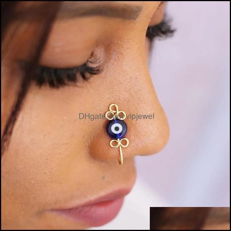 copper wire spiral clip on nose ring studs evil eyes snake shape fake piercing jewelry c3