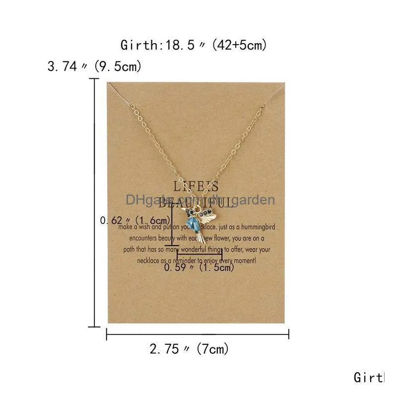 paper card dogeared necklace retro winged bird hummingbird necklaces female fashion collarbone chain wholesale