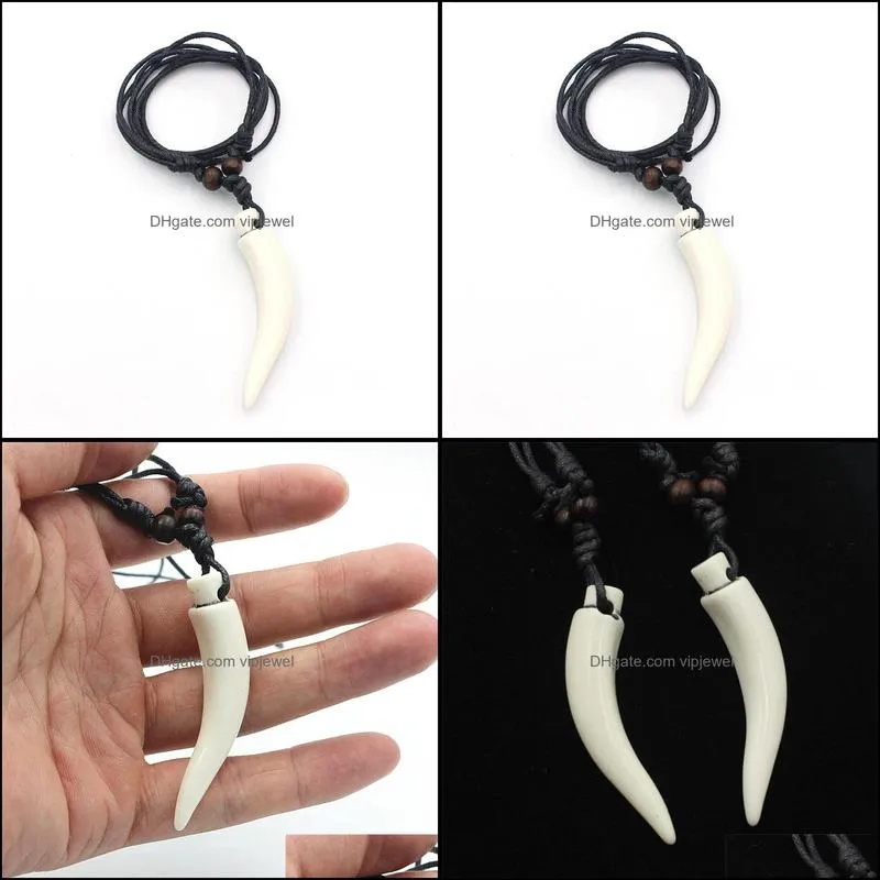 wholesale lot 12pcs acrylic design imitation elephant tooth necklace wolf tooth pendant amulet gift for men womens jewelry mn579