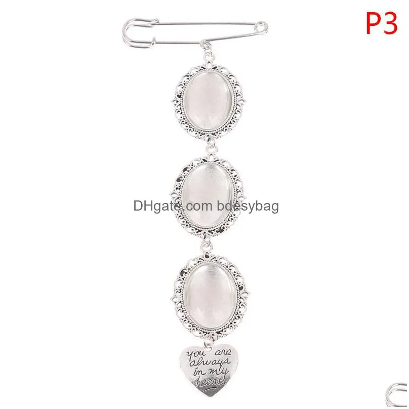 charms diy pin brooch lacy frame charm oval picture with pendant for bridal wedding party bouquet po