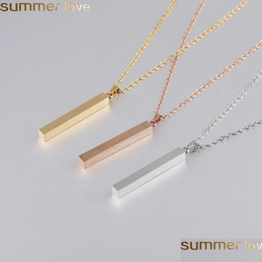 fashion stainless steel pendant necklace women men black gold silver solid blank bar charm for buyer own engraving personalized