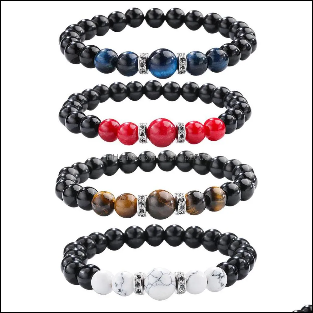 black glass beads stone bracelet fashion micro pave zircon 8mm handmade natural stone beads bracelet for women jewelry