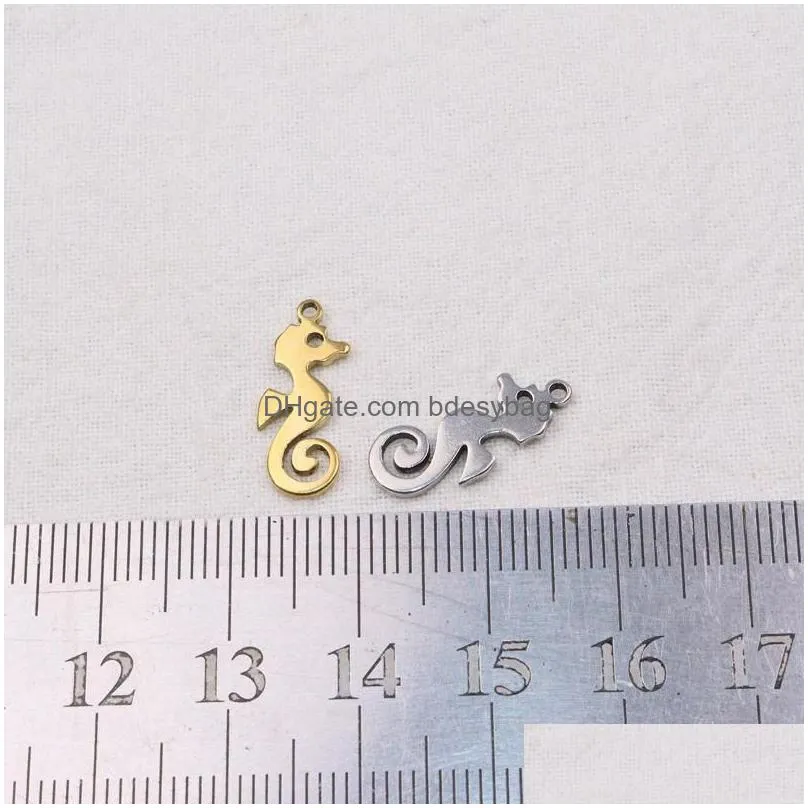 charms 10pcs 16 8mm wholesell stainless steel seahorse pendant girl diy necklace earrings bracelets unfading colorless 2 colors