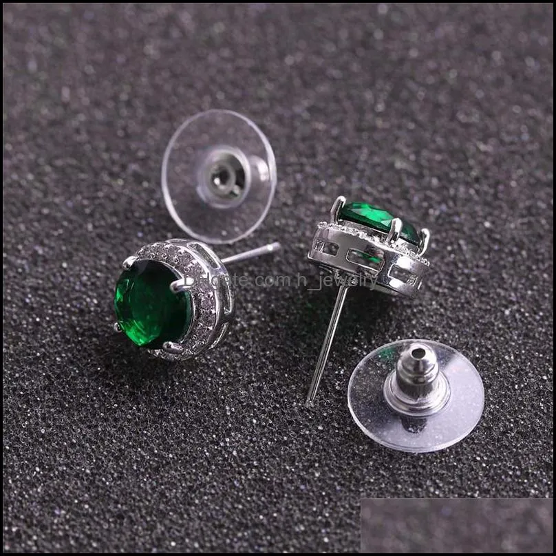 11mm cubic zirconia round gemstone stud earrings for women girls fashion colorful copper inlay zircon cz earring jewelry gift