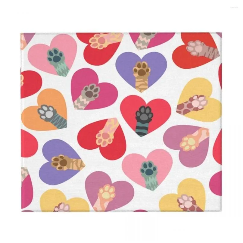 table mats dish drying mat for kitchen multicolored cat paws in colorful hearts drainer absorbent pad tea towel placemat