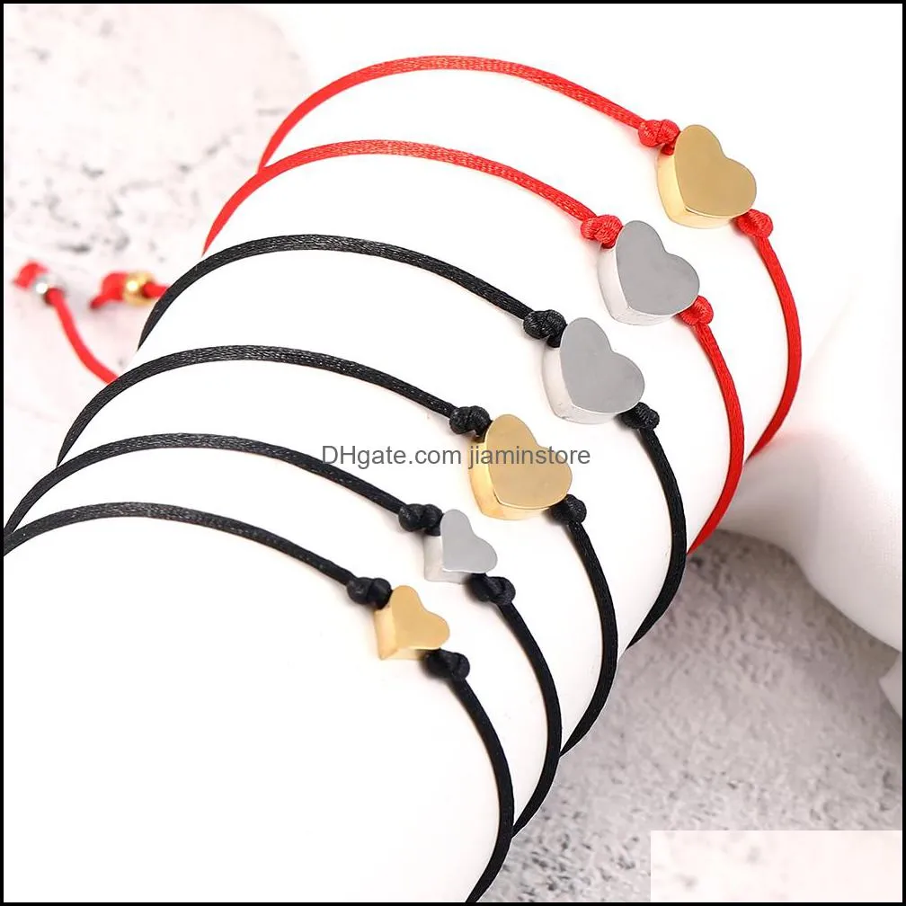 hanmade woven string heart stainless steel charm bracelet for women men fashion lucky rope gold silver plated braided