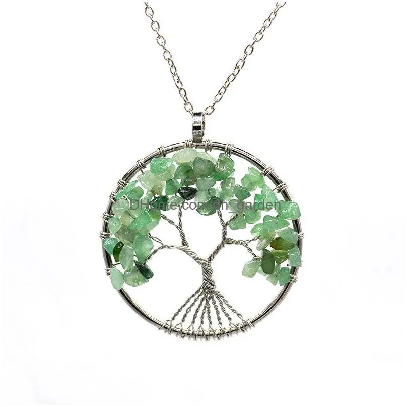 wholesale 5cm natural gravel crystal life tree colorful natural stone fortune tree copper pendant necklace factory direct sales