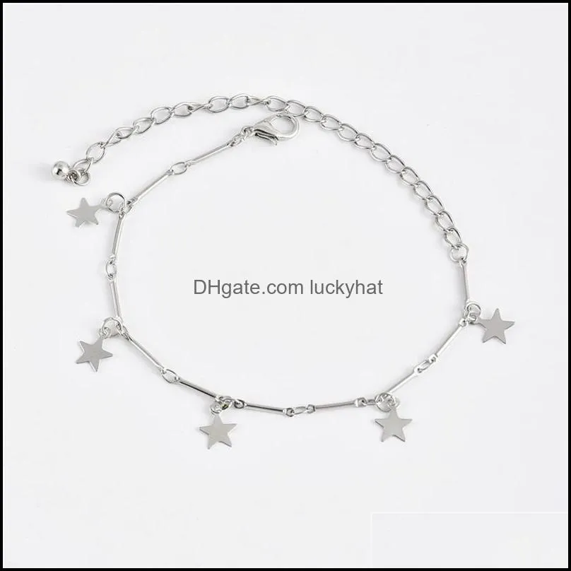 4 pcs/set boho star natural shell stone anklet bracelet woman summer beach vintag silver beads chain anklets on the leg foot jewelry