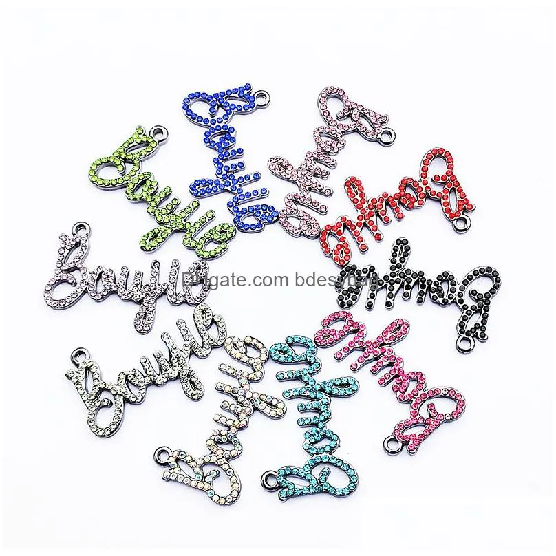 charms 10pcs rhinestone letter boujie ltc0051ltc0054 for necklace bracelet keychain jewelry making accessories wholesale