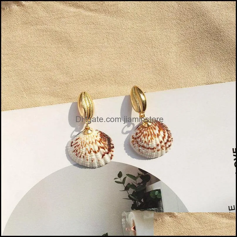 fashion colorful natural shell dangle earring for women boho gold plating alloy hoop earring summer beach jewelry